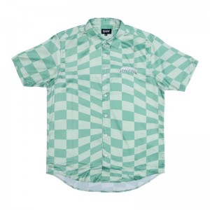 Ripndip Checked Kort Sleeve Button Up T-shirts Olijfgroen Diepgroen | NLDN2116