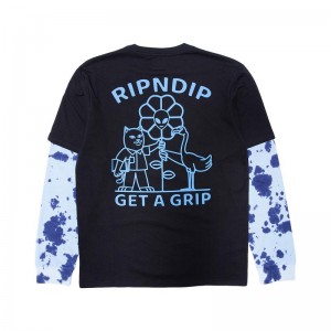 Ripndip Get A Grip Double Sleeve Tee Lange Mouwen Zwart Lichtblauw | NLEX2453