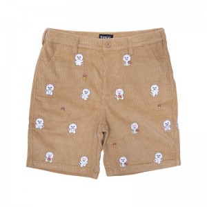 Ripndip Hello Nermy Corduroy Embroidered Korte Broek Bruin | NLVD2204