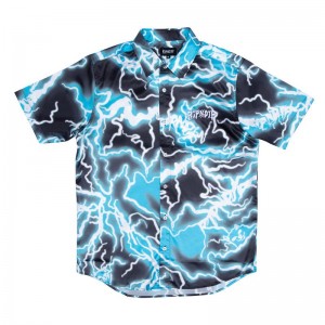 Ripndip Nikola Kort Sleeve Button Up T-shirts Zwart Blauw | NLSO2115